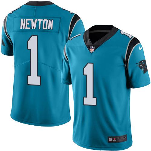 Nike Panthers #1 Cam Newton Blue Men's Stitched NFL Limited Rush Jersey - Click Image to Close